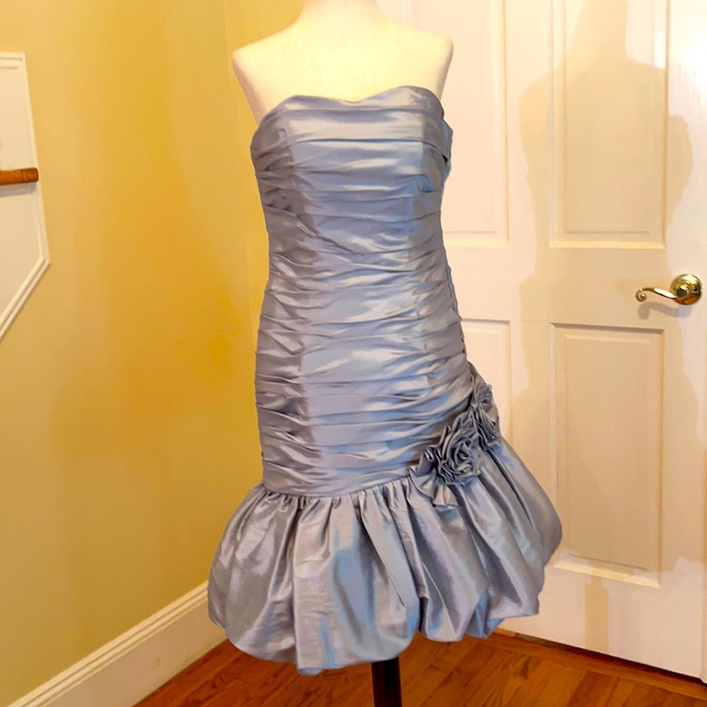 Silver grey evening cocktail dress embroidery